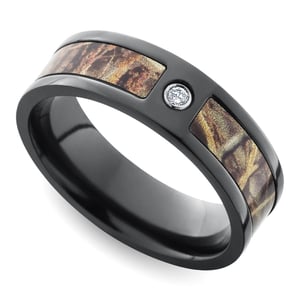 Mens Camo Wedding Ring With Diamond In Zirconium (7 mm)