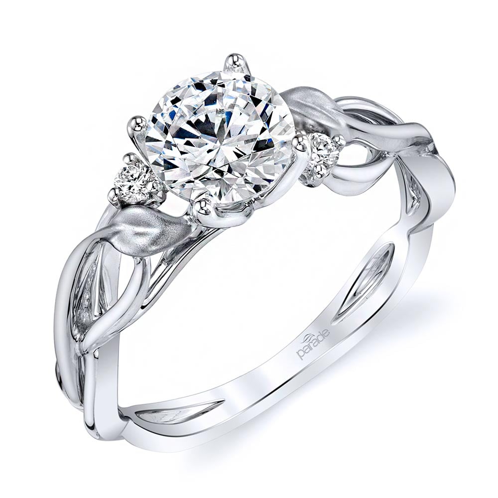 Intricate Diamond Leaf Engagement Ring In White Gold By Parade | 01