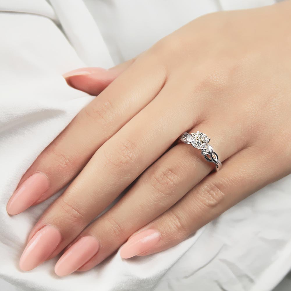 Intricate Diamond Leaf Engagement Ring In White Gold By Parade | 04