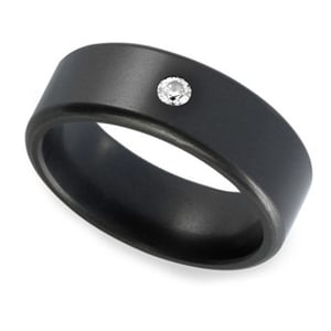 Kratos - Solitaire White Diamond Black Elysium Ring With Satin Finish (8mm)