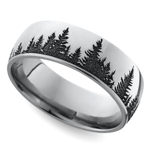 Laser Carved Forest Pattern Men's Wedding Ring in Cobalt (7mm)