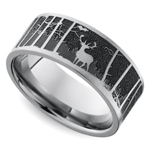 Laser Carved Mountain Themed Men's Wedding Ring in Titanium (8mm)