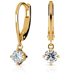 Leverback Diamond Earrings In Yellow Gold With Dangle Settings 