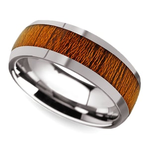 Mahogany Wood Inlay Men’s Domed Wedding Ring in Tungsten (8mm)
