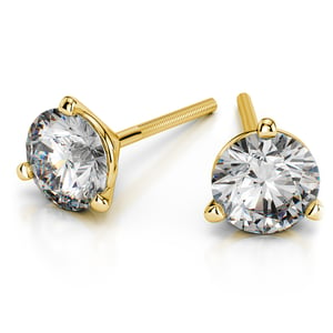 Martini Diamond Earring Settings In Yellow Gold (Three Prong)