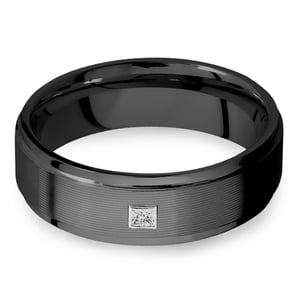 Men's Black Zirconium Engagement Ring With Center Diamond