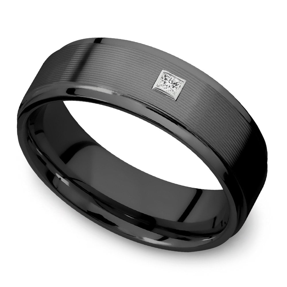 Men's Black Zirconium Engagement Ring With Center Diamond | 03