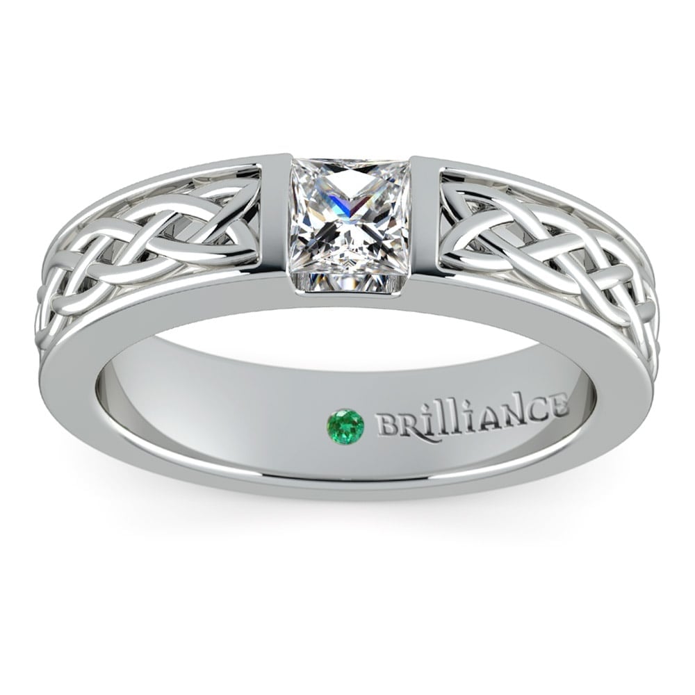 Mens Diamond Celtic Knot Ring with Surprise Gemstone in White Gold (5mm) | Thumbnail 02