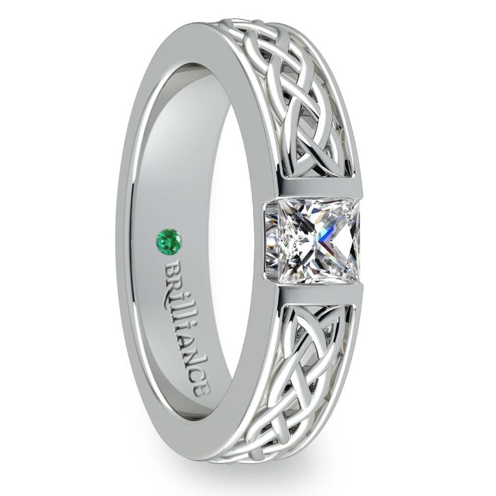 Mens Diamond Celtic Knot Ring with Surprise Gemstone in White Gold (5mm) | 04