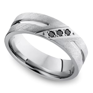 Men's Cobalt Diamond Wedding Band With Accent Grooves (7mm)