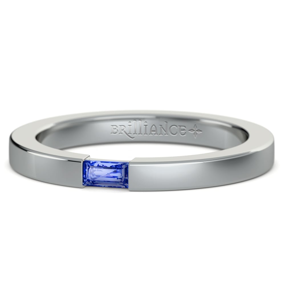 Mens Baguette Sapphire Ring In White Gold | 01
