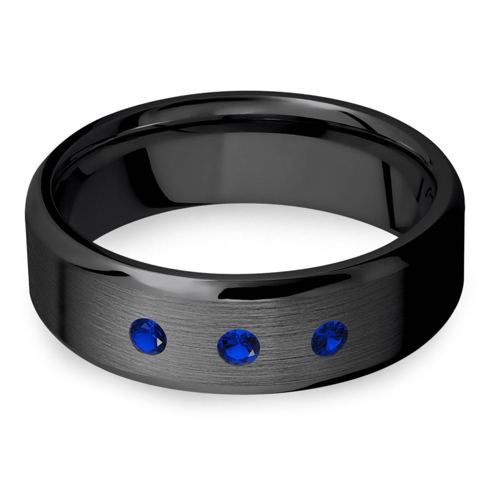 Men's Sapphire Black Zirconium Engagement Ring - 7mm Band | 01