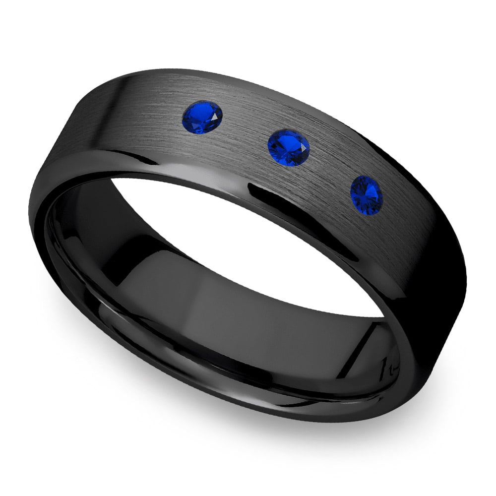 Men's Sapphire Black Zirconium Engagement Ring - 7mm Band | 02
