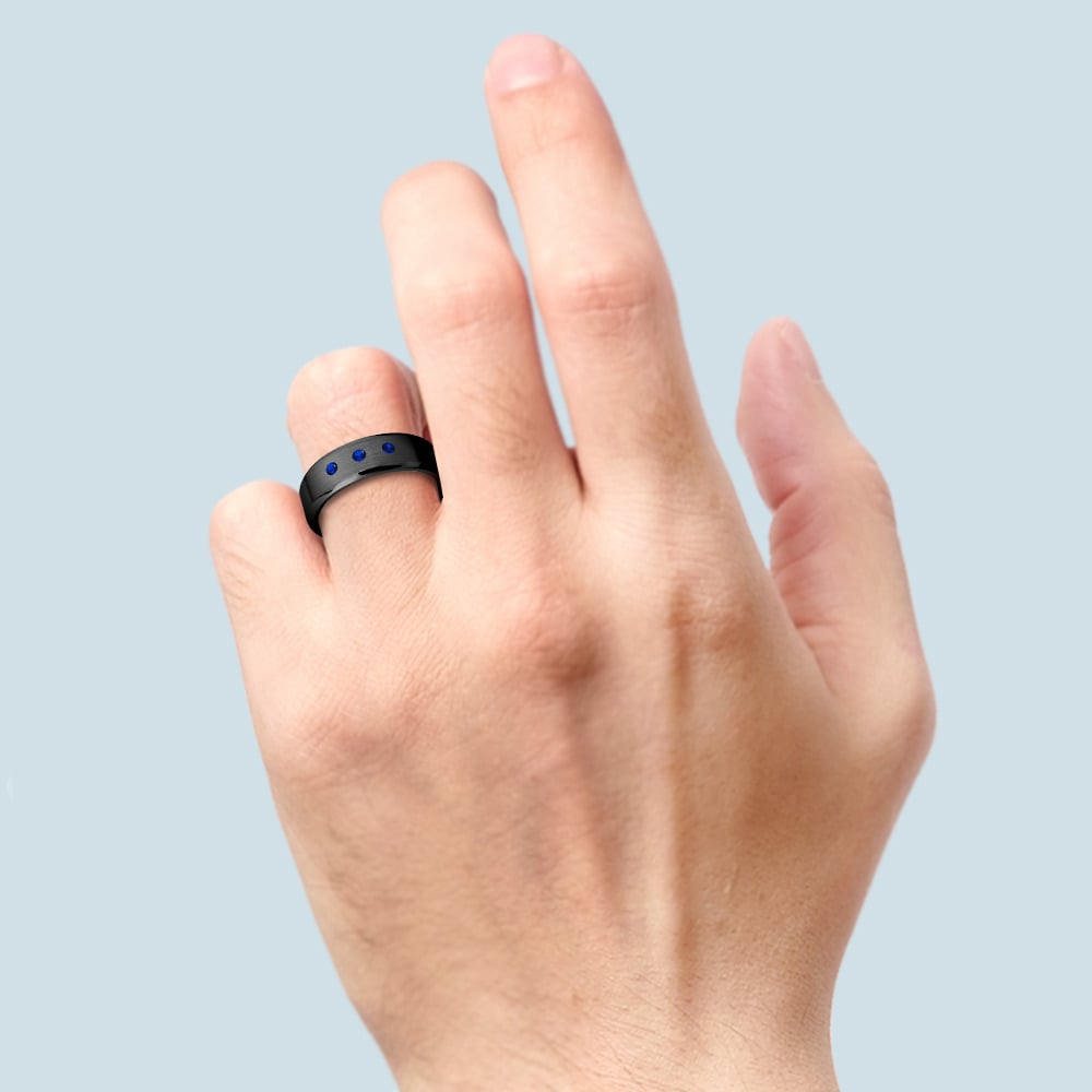 Men's Sapphire Black Zirconium Engagement Ring - 7mm Band | 04