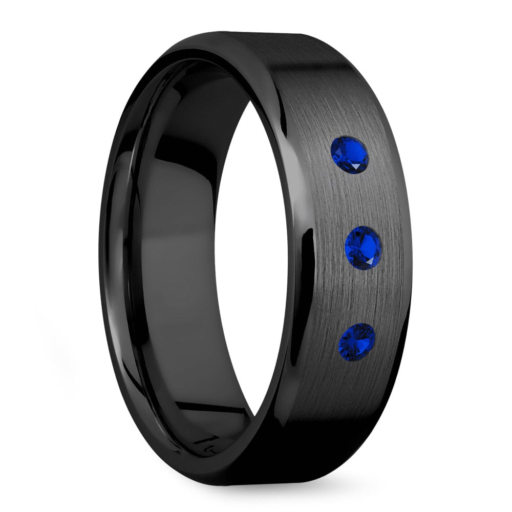 Men's Sapphire Black Zirconium Engagement Ring - 7mm Band | 03