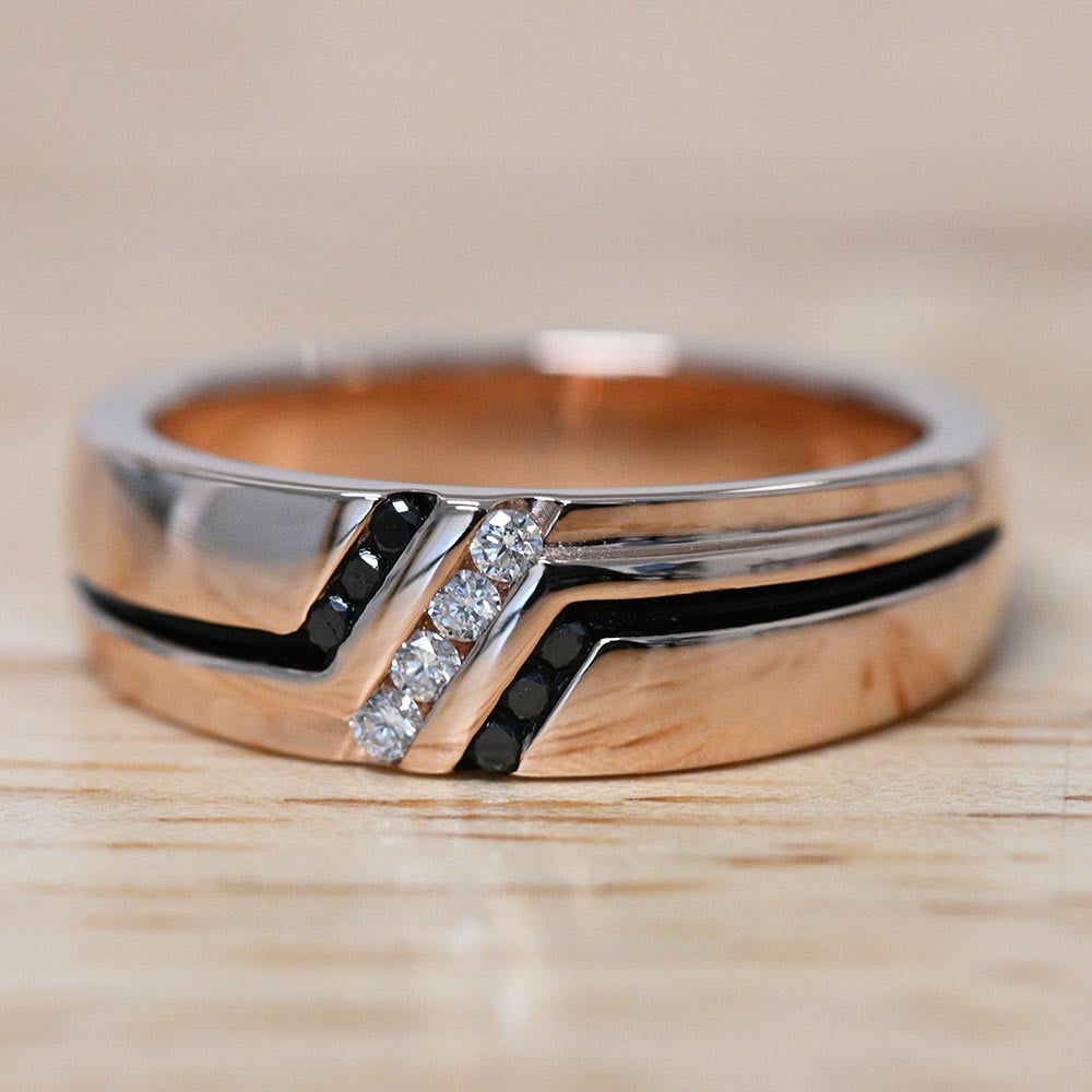 Vintage Mens Black and White Diamond Ring in Rose Gold (7mm) | 05