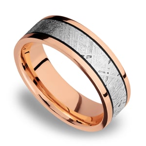 Ride On - 14K Rose Gold Mens Band with Meteorite Inlay