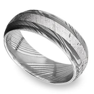 Torque - Damascus Steel Mens Ring with Meteorite Inlay (7mm)