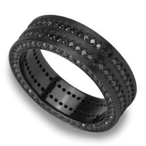 Black Zirconium Three Sided Black Diamond Mens Ring (8mm)