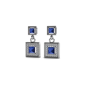 Sapphire Drop Earrings In White Gold - Vintage Inspired