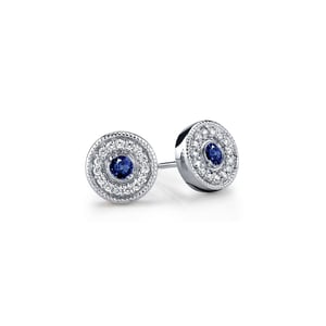 Sapphire And Diamond Halo Stud Earrings In 14K White Gold