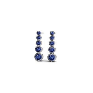 Sapphire Drop Earrings In 14K White Gold (Milgrain Detail)
