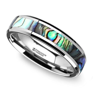 Mens Tungsten Ring With Mother Of Pearl Inlay