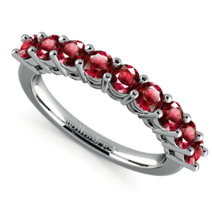 Nine Ruby Stone Ring In White Gold