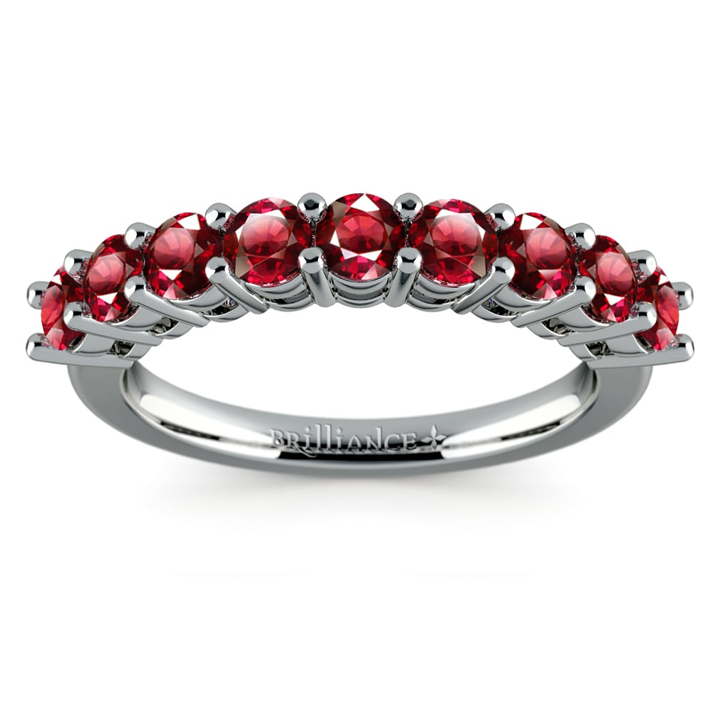 Nine Ruby Stone Ring In White Gold | 02