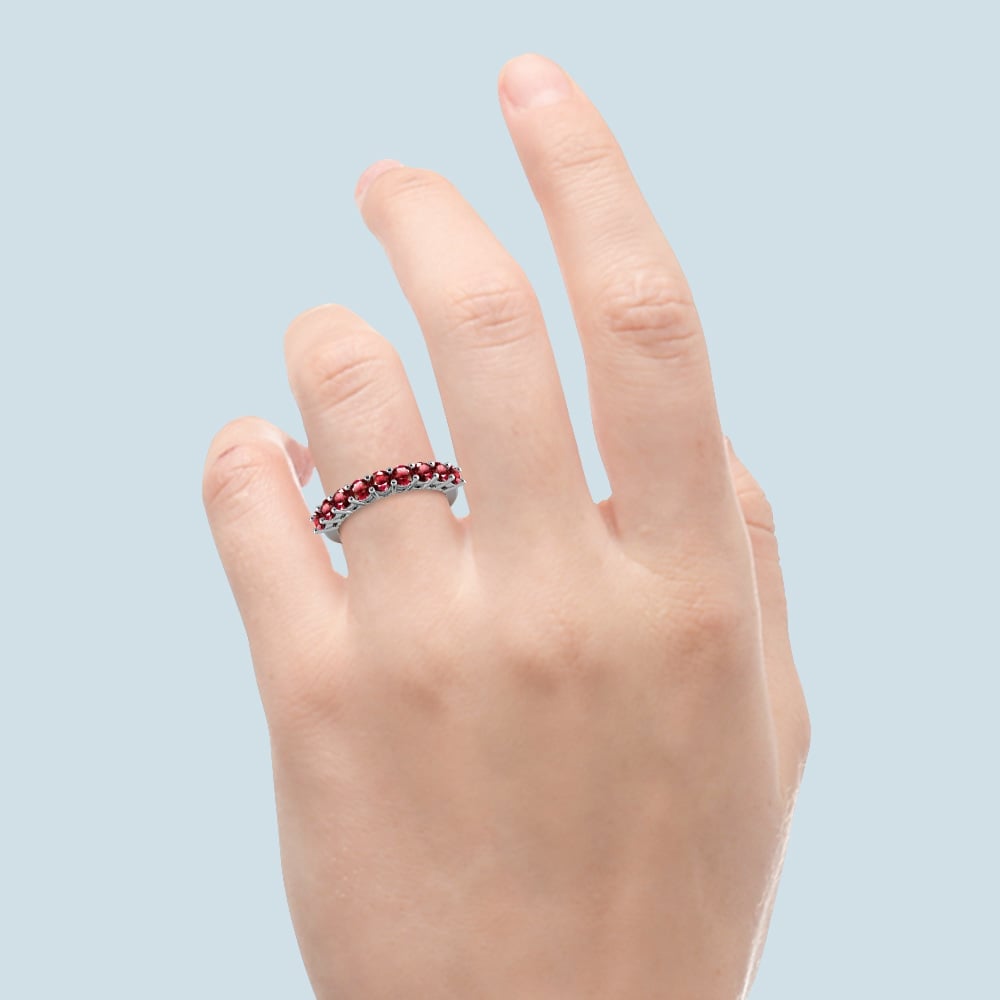 Nine Ruby Stone Ring In White Gold | 06