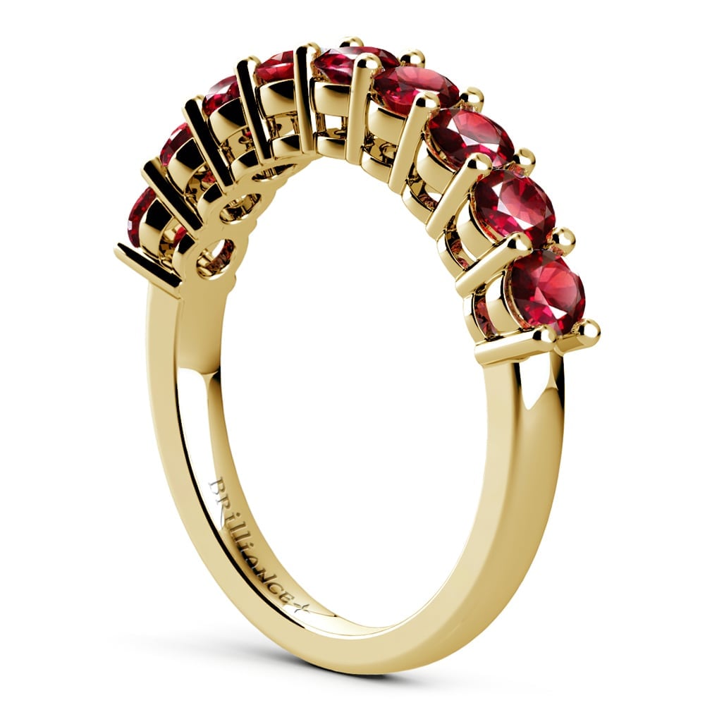 Yellow Gold Nine Ruby Stone Ring (14K or 18K Gold) | 04