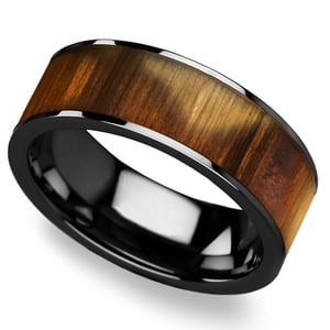 The Mediterranean - 8mm Black Ceramic Mens Band with Olive Wood Inlay