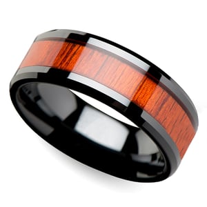 Tiger - Black Ceramic Mens Ring with Padauk Wood Inlay