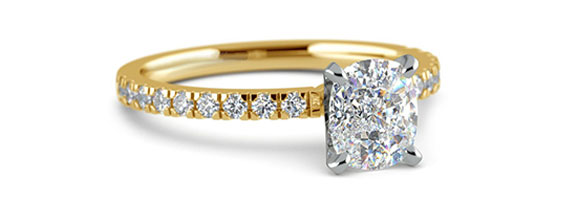 Cushion Pave Yellow Gold Moissanite Engagement Ring