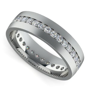 Mens Wedding Band Encircled With Diamonds In White Gold