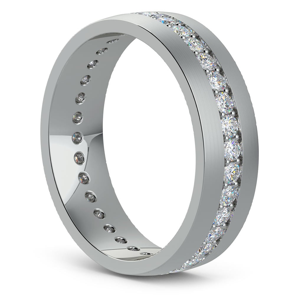 Mens Wedding Band Encircled With Diamonds In White Gold | Thumbnail 02