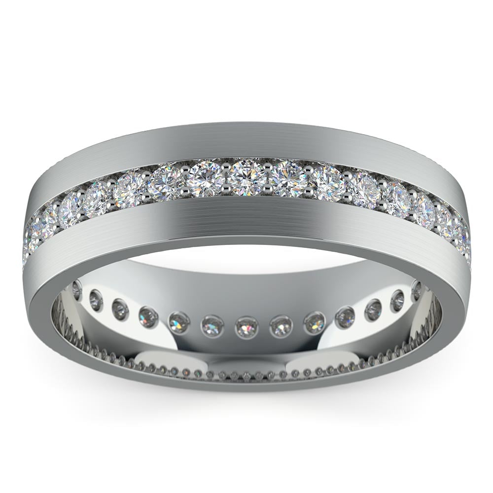 Mens Wedding Band Encircled With Diamonds In White Gold | Thumbnail 03