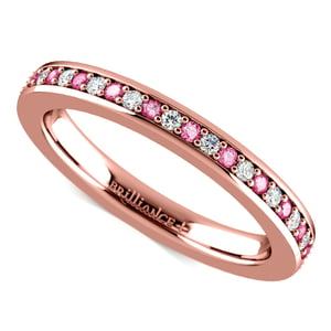Pave Diamond & Pink Sapphire Eternity Ring in Rose Gold