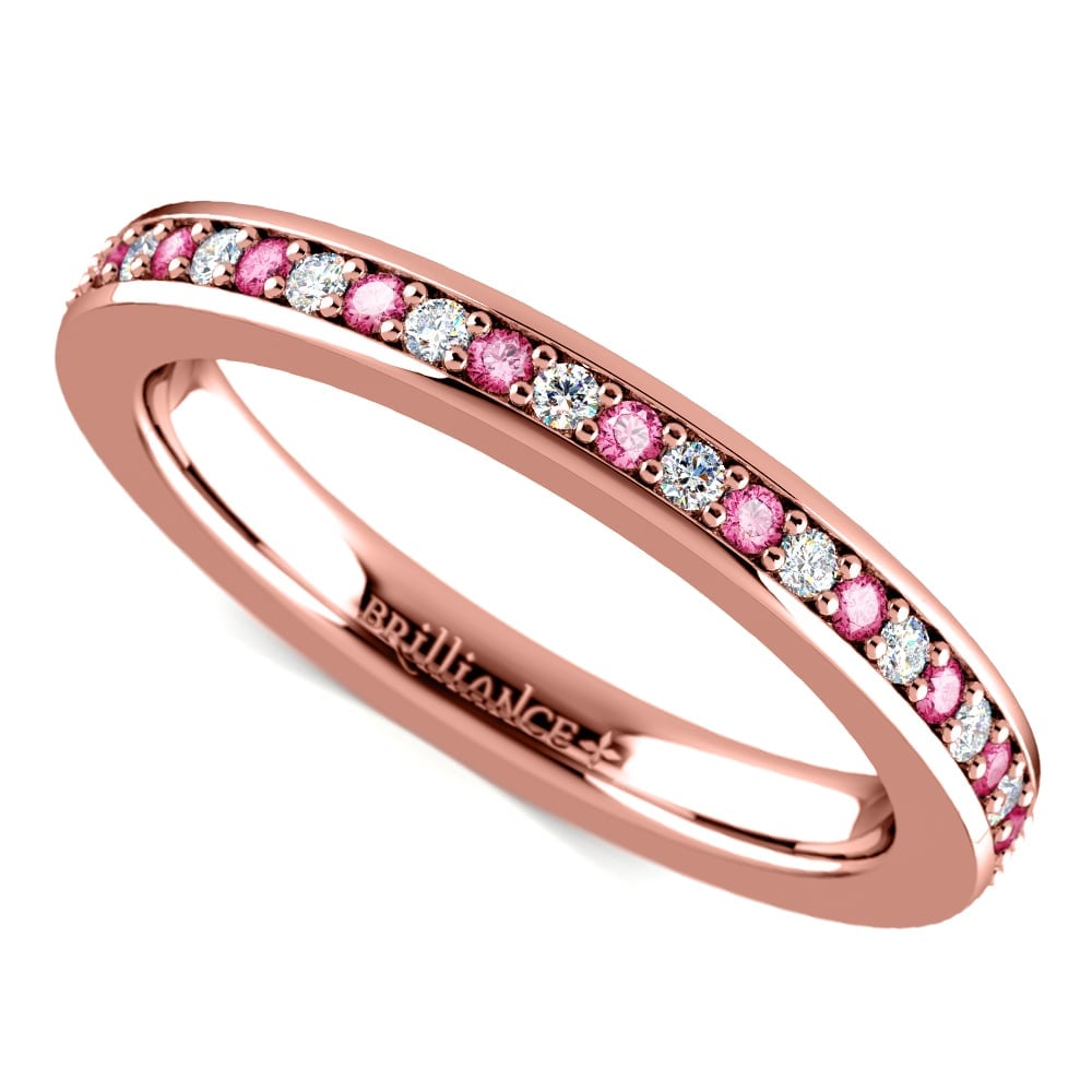 Pave Diamond & Pink Sapphire Eternity Ring in Rose Gold | 01