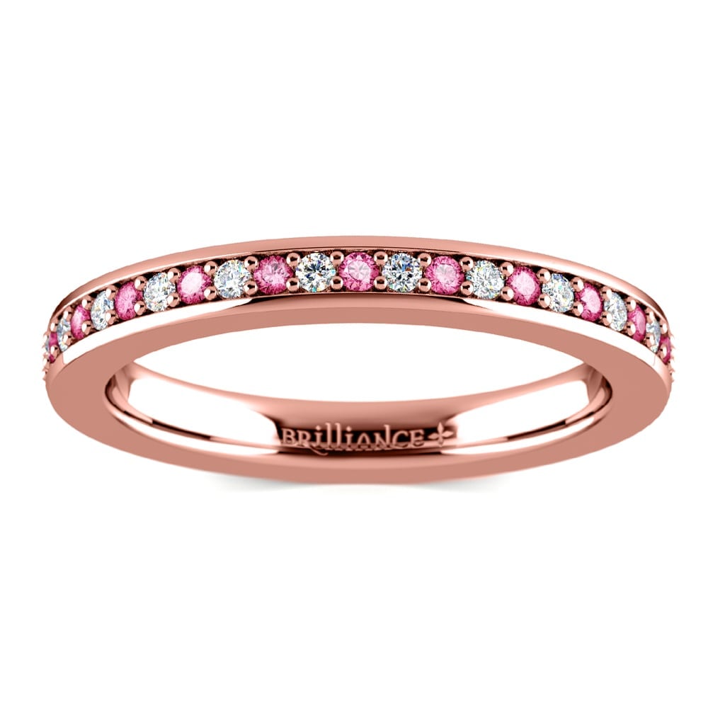 Pave Diamond & Pink Sapphire Eternity Ring in Rose Gold | 02