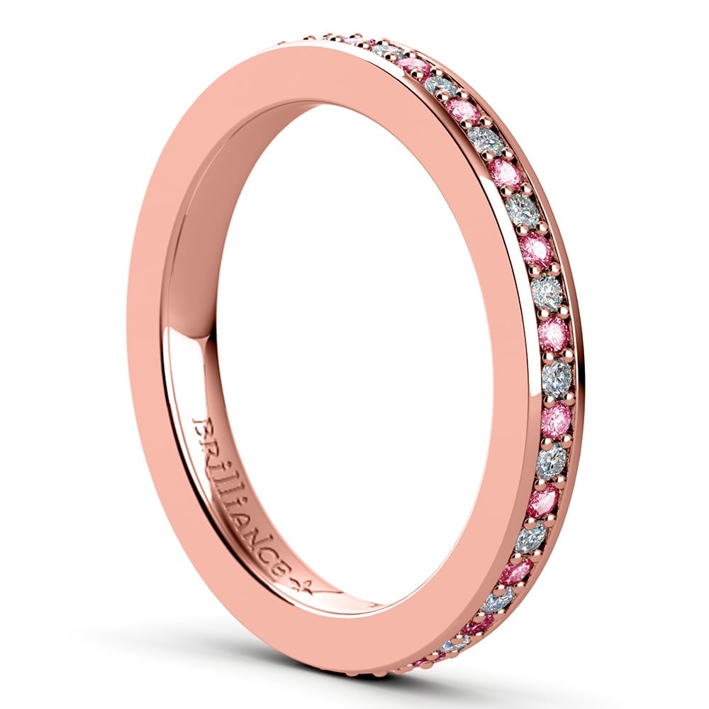 Pave Diamond & Pink Sapphire Eternity Ring in Rose Gold | 04