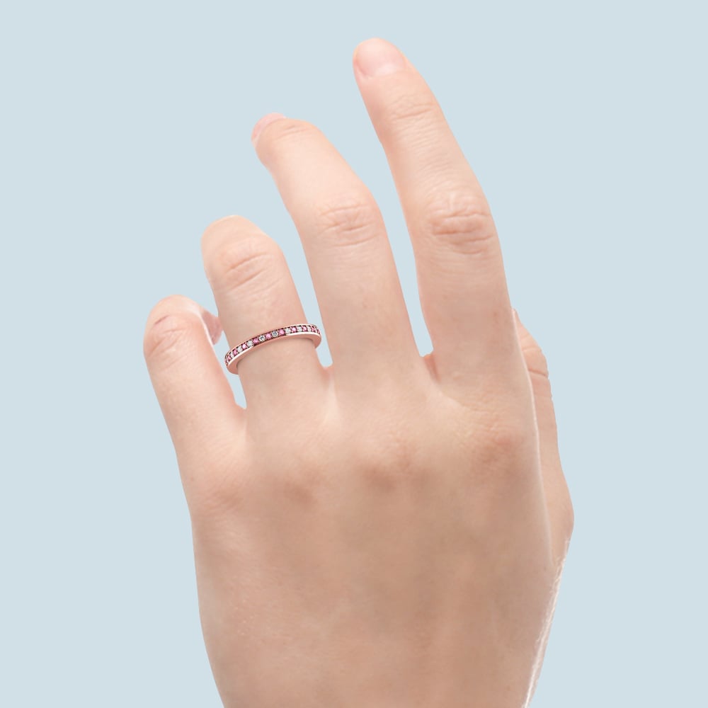 Pave Diamond & Pink Sapphire Eternity Ring in Rose Gold | 05