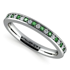 Pave Diamond And Emerald Wedding Ring in Platinum