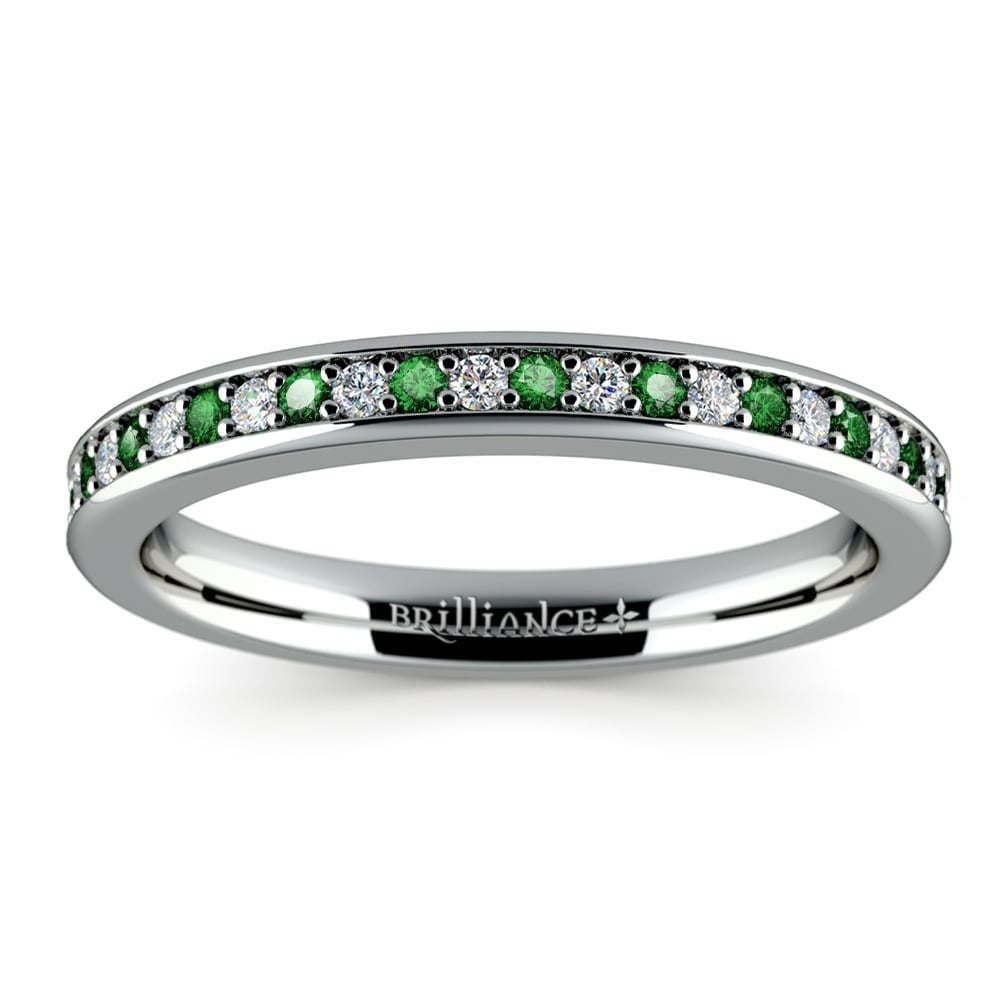 Pave Diamond And Emerald Wedding Ring in Platinum | 02