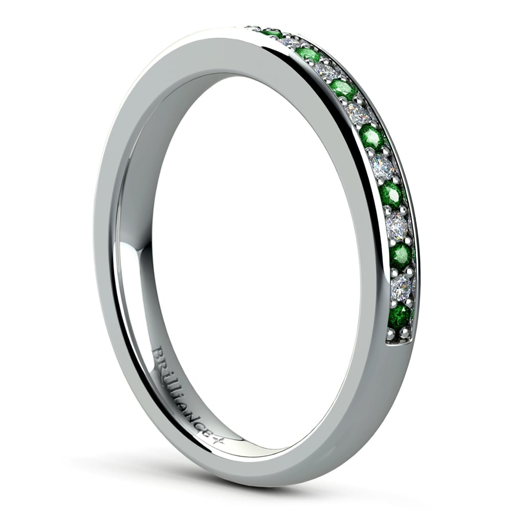 Pave Diamond And Emerald Wedding Ring in White Gold | 04