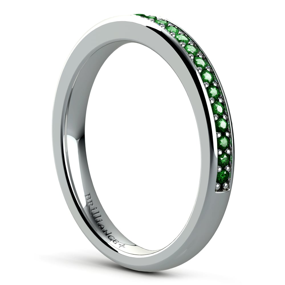 Pave Set Emerald Gemstone Stacking Ring In Platinum | 04
