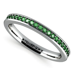 Pave Set Emerald Gemstone Stacking Ring In White Gold