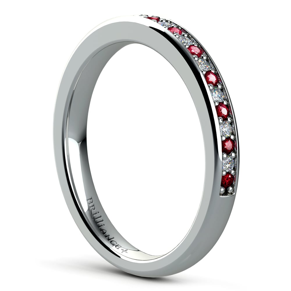 Pave Set Ruby & Diamond Wedding Band In White Gold | 04
