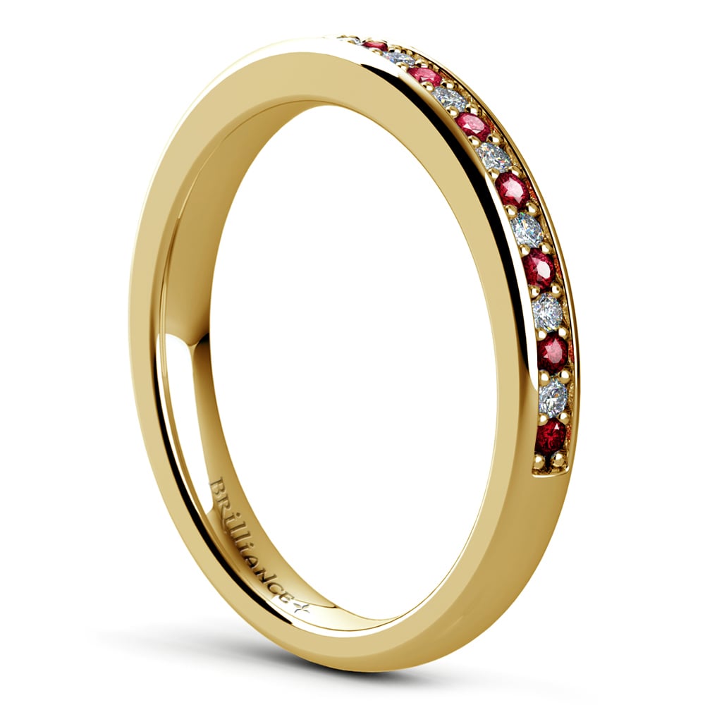 Pave Diamond & Ruby Wedding Ring in Yellow Gold | 04