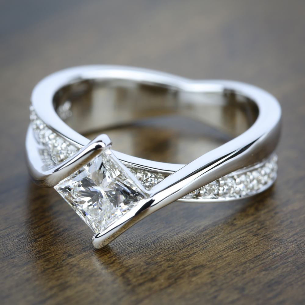 Princess Bezel Diamond Bridge Ring Setting in White Gold | Thumbnail 05